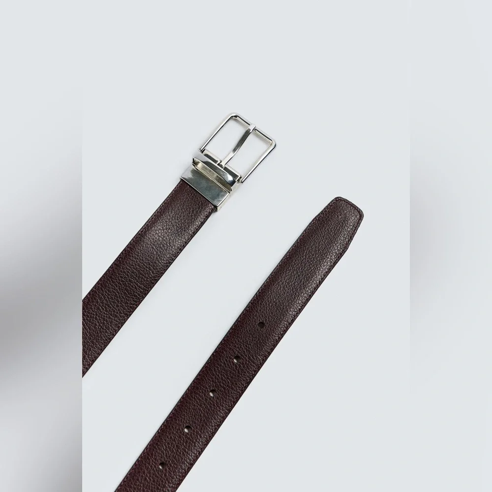 NWT. Zara Man Black Contrast Reversible Leather Belt. Size 40.